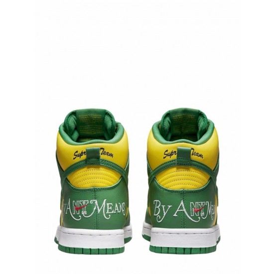 x Supreme SB Dunk High "By Any Means - Green/Yellow" sneakers