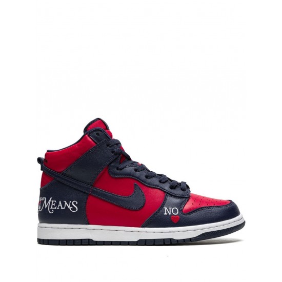 x Supreme SB Dunk High "By Any Means Navy/Red" sneakers