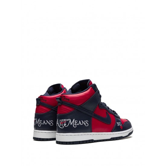 x Supreme SB Dunk High "By Any Means Navy/Red" sneakers